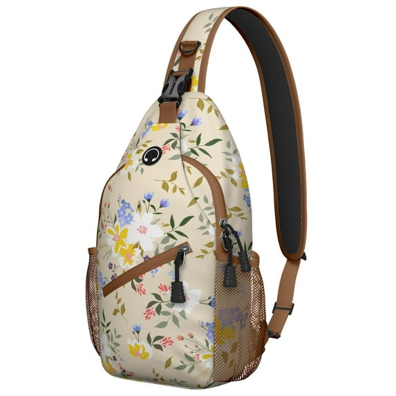 Vintage Aesthetic Floral Sling Bag, Botanical Crossbody Travel Backpack for Women with Romantic Bloom Design, Lightweight Hiking Pack