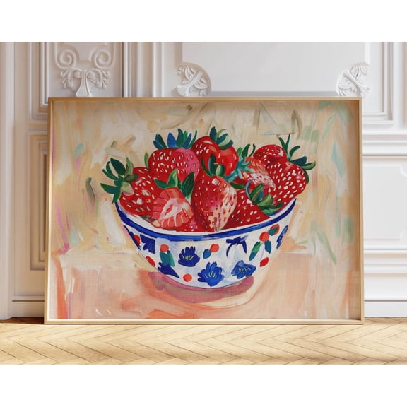 Vintage Aesthetic Print Kitchen Wall Art Strawberry Decor, Eclectic Wall Art Summer Print Farmhouse Decor, Vintage Print Shabby Chic Decor Wall Art, Modern Wall Decor, 24x36 UNFRAMED