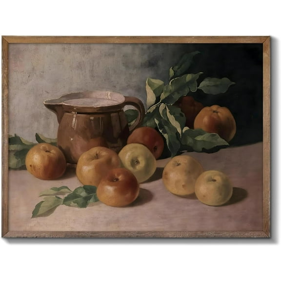 Vintage Aesthetic Room Decor, Harvest Apples Still Life Oil Painting Artwork Abstract Wall Pictures Prints, Farmhouse Fruit Wall Decor Bedroom Kitchen 8x10in Unframed