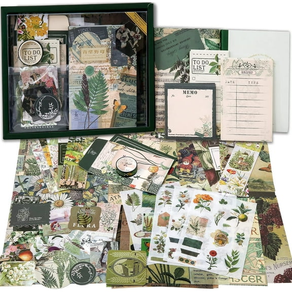 Vintage Aesthetic Scrapbooking Supplies Kit, Flowers Botanical Bullet Junk Journal Kit with Journaling Supplies, Tweezers, A6 Grid Notebook,Stationery,Sticker, Birthday Craft Gift for Adult