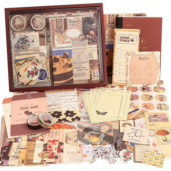 Vintage Aesthetic Scrapbooking Supplies Kit, Flowers Botanical Bullet Junk Journal Kit with Journaling Supplies, Tweezers, A6 Grid Notebook,Stationery,Sticker, Birthday Craft Gift for Adult