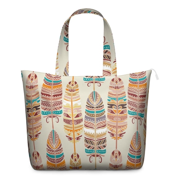 Vintage Aesthetic Travel Duffel, Boho Artistic Weekender Bag for Women, Abstract Geometric Carry-on Tote with Floral and Tribal Touch