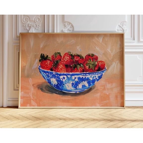 Vintage Aesthetic Wall Art Kitchen Print Strawberry Decor, Girly Wall Art Dorm Room Print Cottagecore Decor, Vintage Print Shabby Chic Decor Wall Art, Modern Wall Decor, 12x18 UNFRAMED
