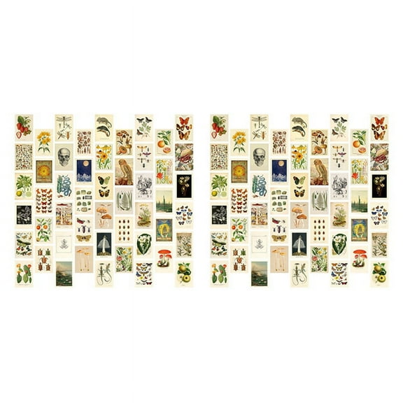 Vintage Aesthetic Wall Collage Kit - 100 Mini Botanical Collage Art Posters (4X6Inch), for Trendy Photo Wall,100 x Posters,As shown