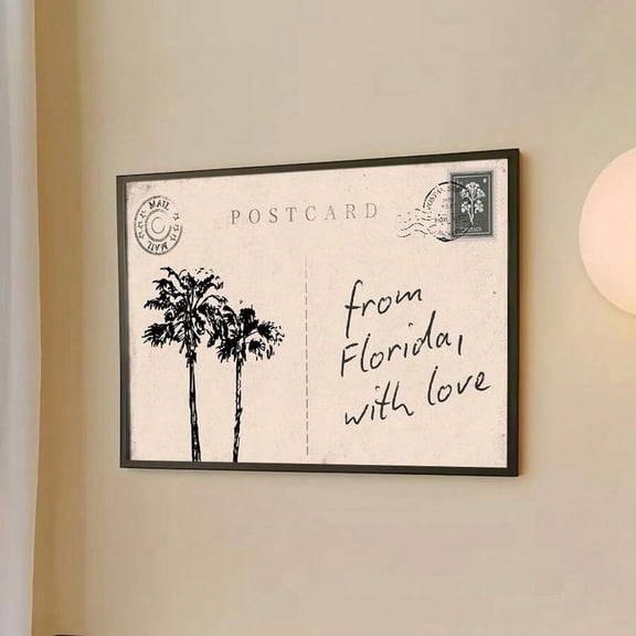 Vintage Aesthetic Wall Decor 1pc Framed/Unframed From Florida With Love Vintage Postcard Wall Art Poster Minimalist Y2K Summer Palm Canvas Print Aesthetic Decor Retro Painting For Apartment,Living Ro