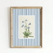 Vintage Aesthetic Wall Decor 1pc Frameless Blue Stripe Floral Wall Art Print, Minimalist Botanical Vintage Poster, Aesthetic Decor For Living Room, Bedroom, Dorm, Room Decor, Funky Posters, Wall Prin