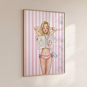 Vintage Aesthetic Wall Decor 1pc Frameless Pink Girly Fashionable Girl Wall Art - Illustration For Womens Bedroom Decor, Cute Aesthetic Print, Room Decor Bedroom, Decoration, Posters For Wall, Vinta