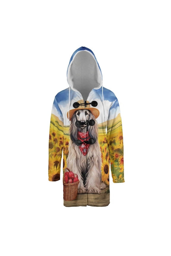 Vintage Afghan Hound Says Hello Mother's Day Summer Sunflower Field All Over Print 3D Hooded Duffle Toggle Coat Dog Lover - 12005