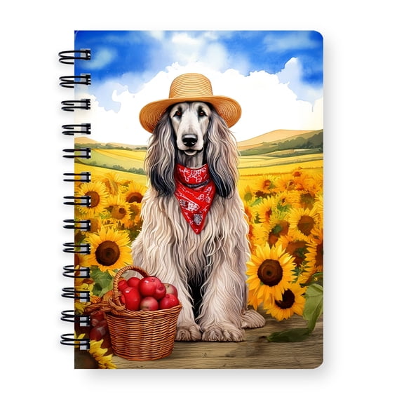 Vintage Afghan Hound Says Hello Mother's Day Summer Sunflower Field Spiral Bound Journal Dog Lover 5x7in Spiral Notebook - 12005