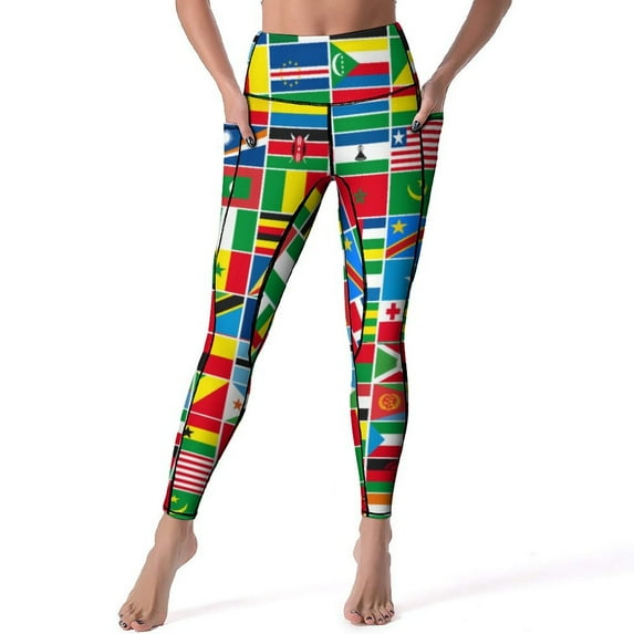 Vintage African Leggings Pockets Colourful Kente Printed Yoga Pants High Waist Fitness Yoga Legging Retro Stretchy Sport Pants