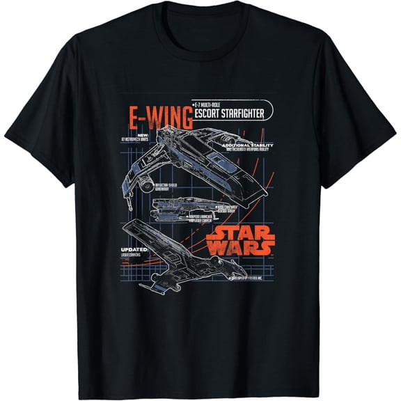 Vintage Ahsoka E-Wing Escort Starfighter Schematic Poster T-Shirt S-5XL - Trending Birrthday Tee Gifts Vintage Tee -Birthday Gifts