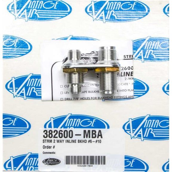 Vintage Air 382600-MBA 2 Way In Line Bulkhead Plate for No.6-10 Male O-Ring Heater