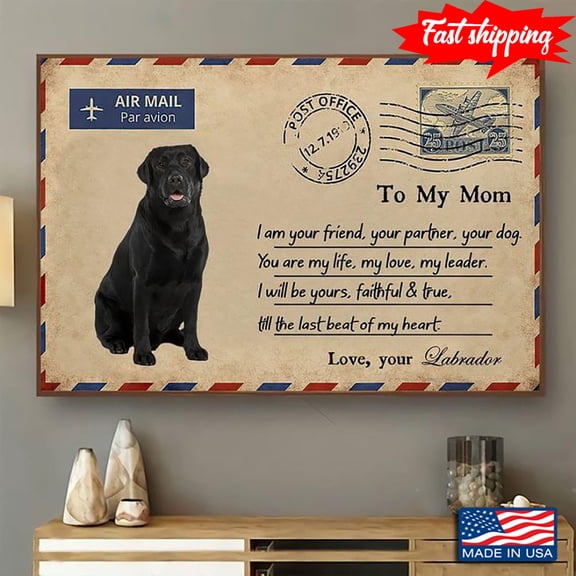 Vintage Air Mail Par Avion Post Office Black Labrador To My Mom I Am Your Friend, Your Partner, Your Dog 11 x 17 Inch Poster