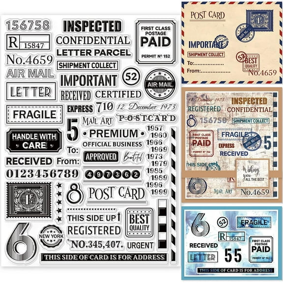 Vintage Air Tickets Clear Stamps Postmarks Postage Postcards Silicone Clear Stamp Seals for Cards Making DIY Scrapbooking Photo Journal Album Decoration 11.7x8.3inch Colorful