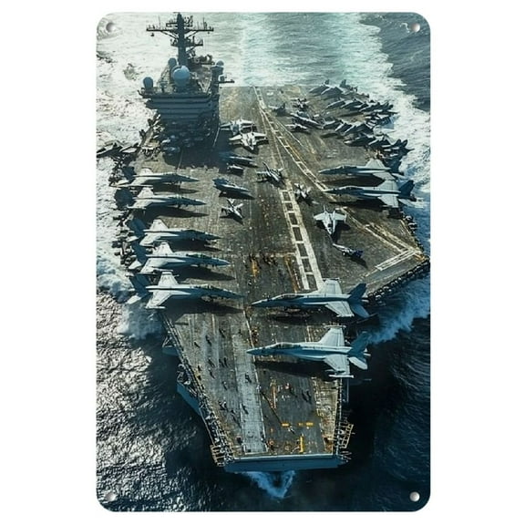 Vintage Aircraft Carrier Metal Wall Art - Durable Iron, Nautical Theme Decor for Home, Office, for Outdoor Spaces - Easy Hang, 8x12 Inches