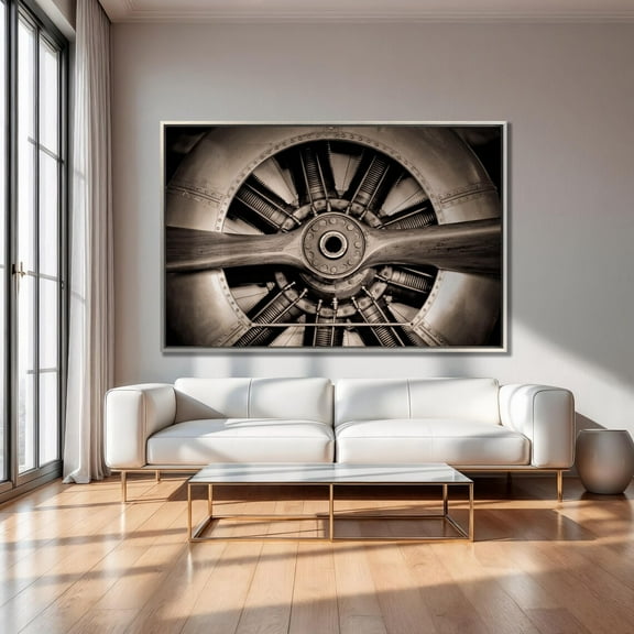 Vintage Aircraft Engine Close Up Wall Art Airplane Propeller Poster Masterpiece Of Radial Aviation And Engineering Decor Ready To Hang Home Decor, 16x24 UNFRAMED