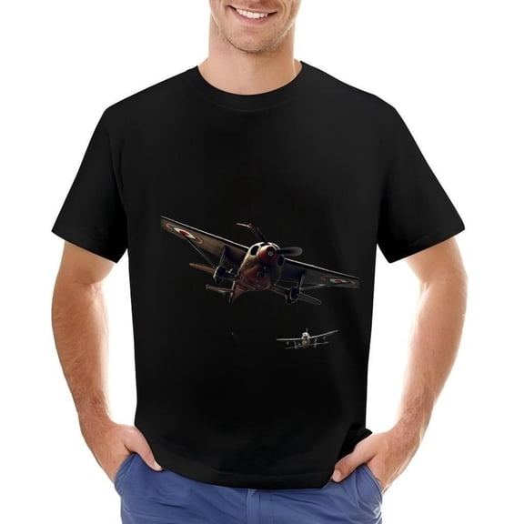 Vintage Aircraft Illustration Cotton Short Sleeve T-Shirt for Men - Retro Aviation Design