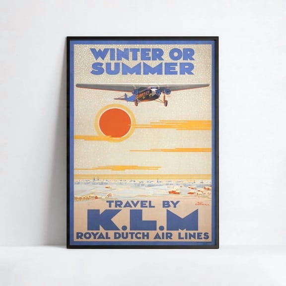 Vintage Airline Poster - Klm Royal Dutch Airlines - Retro Travel - Wall Art Poster - Advertising Poster- Wall Art Print, 8x12 UNFRAMED