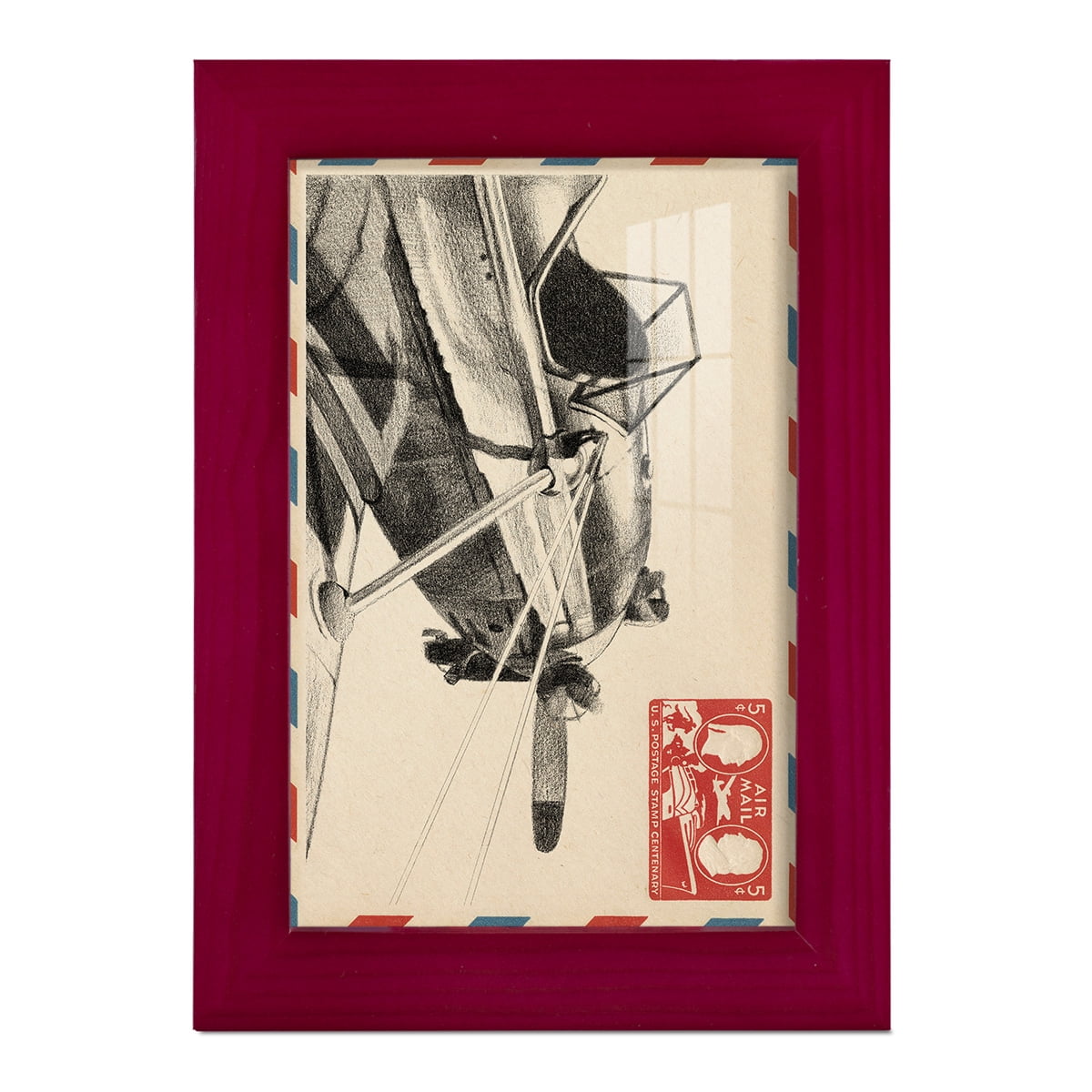 Vintage Airmail I -Framed Print w/glass-Cherry Red
