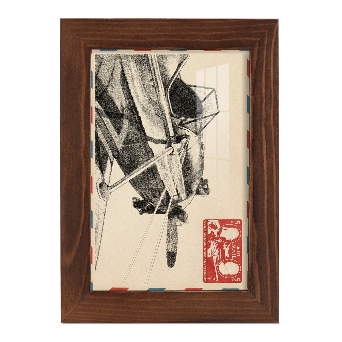 Vintage Airmail I -Framed Print w/glass-Chestnut