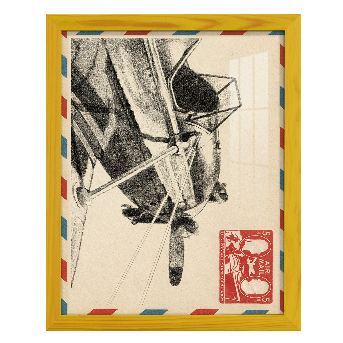 Vintage Airmail I -Framed Print w/glass-Sunflower Yellow
