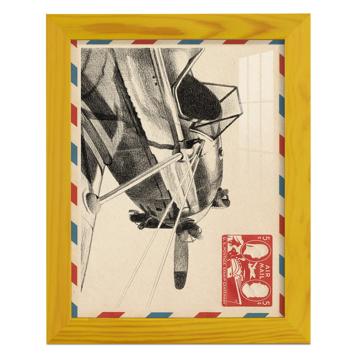 Vintage Airmail I -Framed Print w/glass-Sunflower Yellow