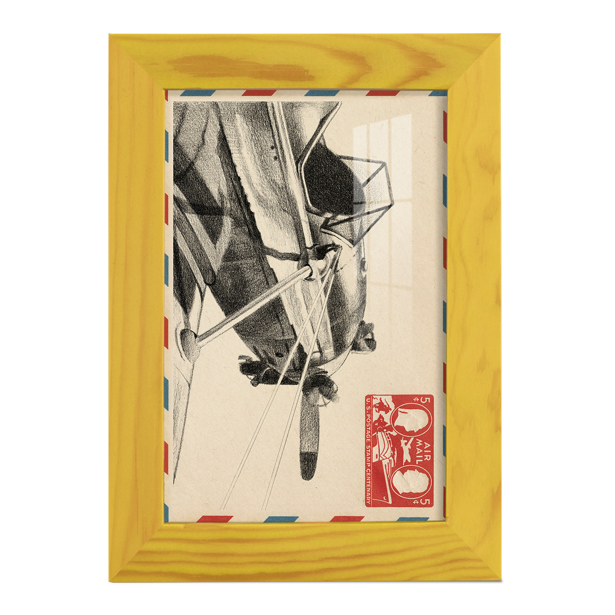 Vintage Airmail I -Framed Print w/glass-Sunflower Yellow