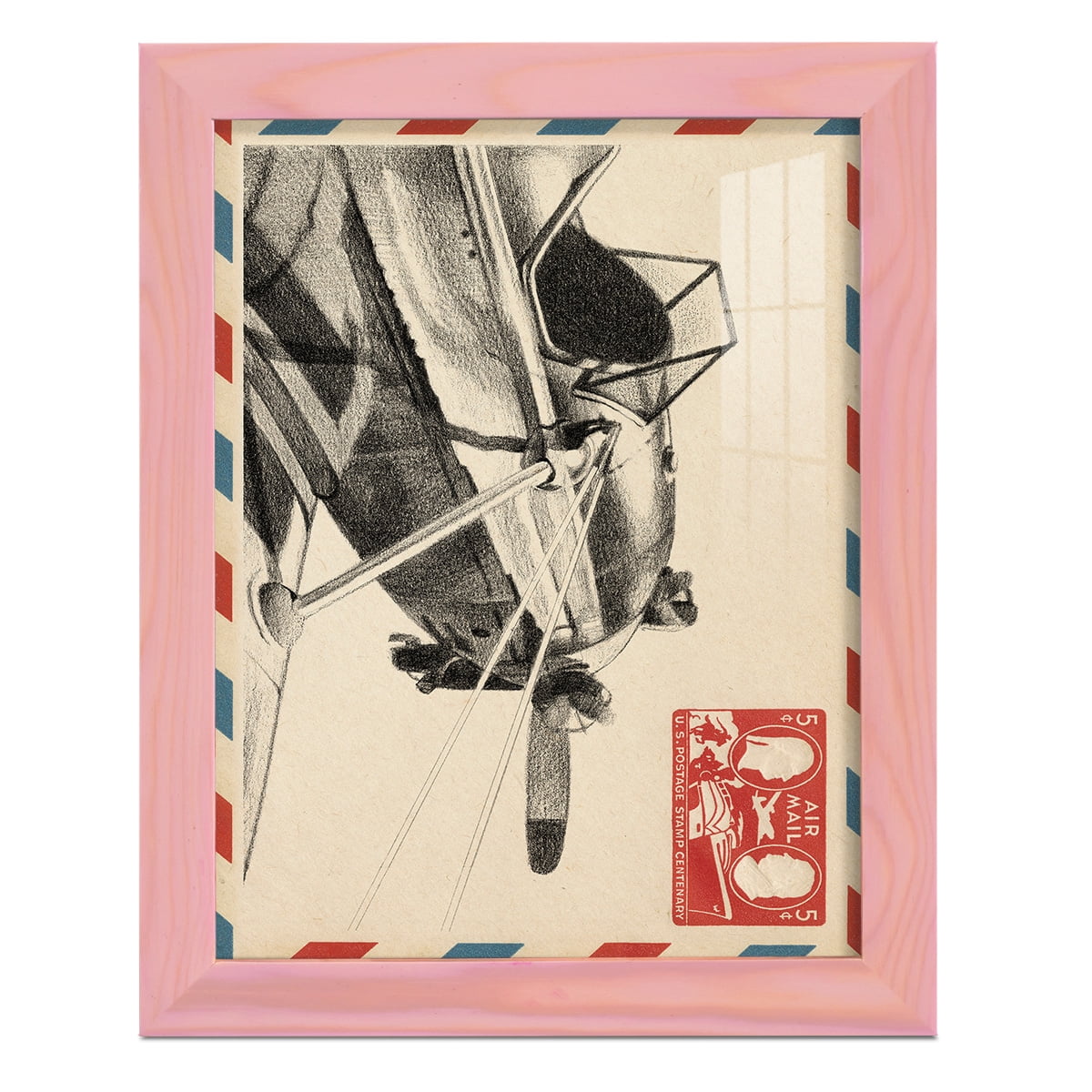 Vintage Airmail I -Framed Print w/glass-Sunset Pink
