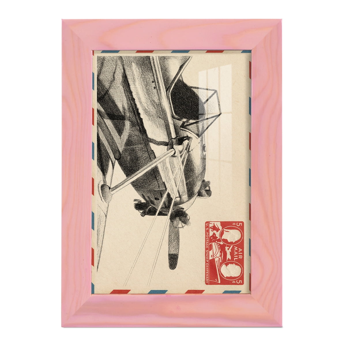 Vintage Airmail I -Framed Print w/glass-Sunset Pink