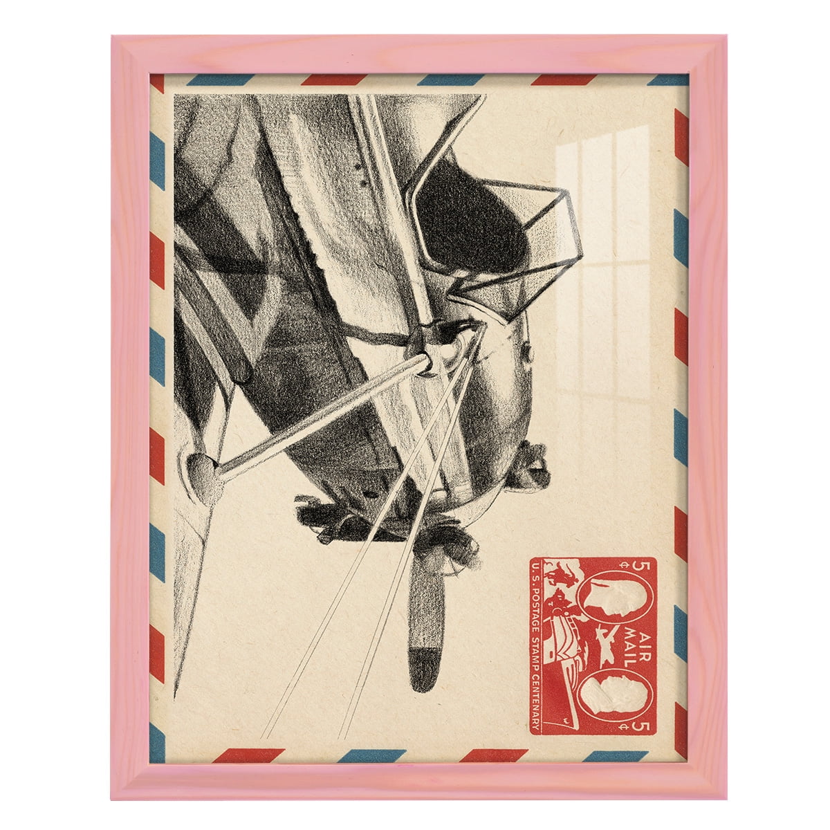 Vintage Airmail I -Framed Print w/glass-Sunset Pink