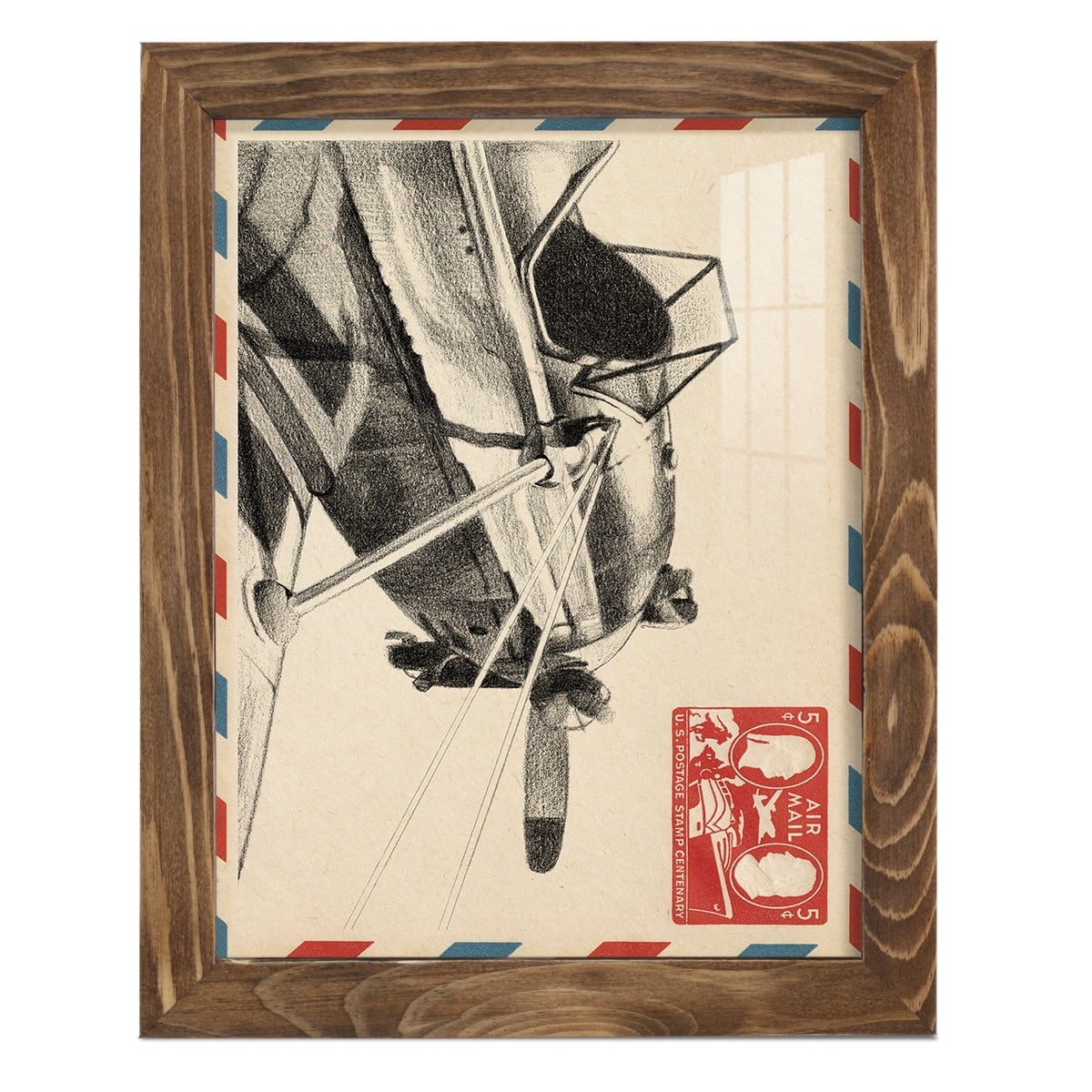 Vintage Airmail I -Framed Print w/glass-Walnut