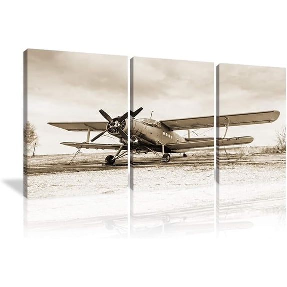 Vintage Airplane Aircraft Canvas Prints Wall Art Old Paper Airplane Pictures Canvas Artwork 3 Pieces Posters for Living Room Home Decor Stretched and Framed Ready to Hang