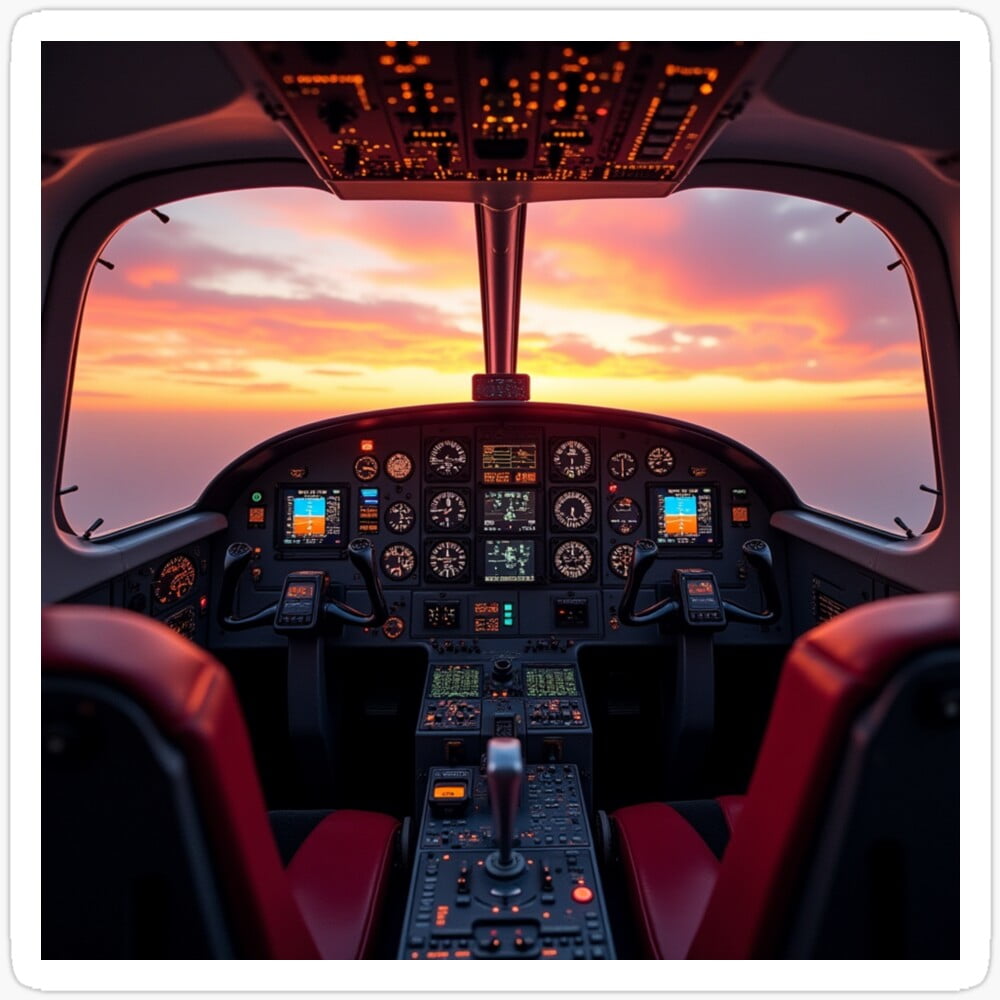 Vintage Airplane Cockpit At Sunset Sticker Phone Decal Water Bottle ...