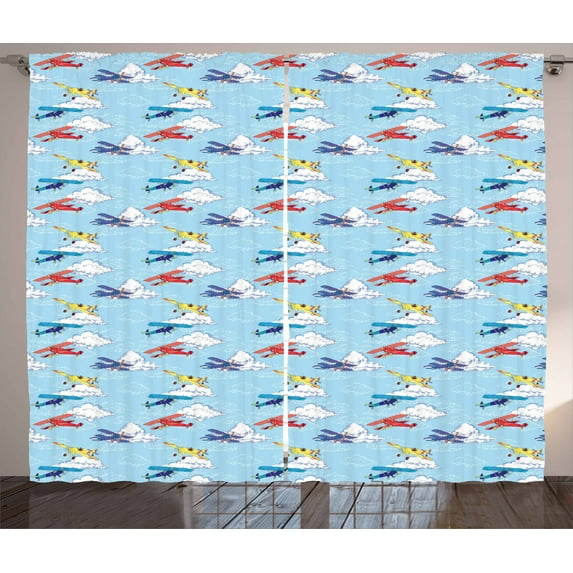 Ambesonne Vintage Airplane Curtains 2 Panel Set, Sketch Planes, 108" x 84", Multicolor