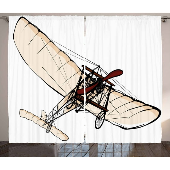 Ambesonne Vintage Airplane Curtains 2 Panel Set, Old Engine, 108" x 96", Peach Burgundy Black