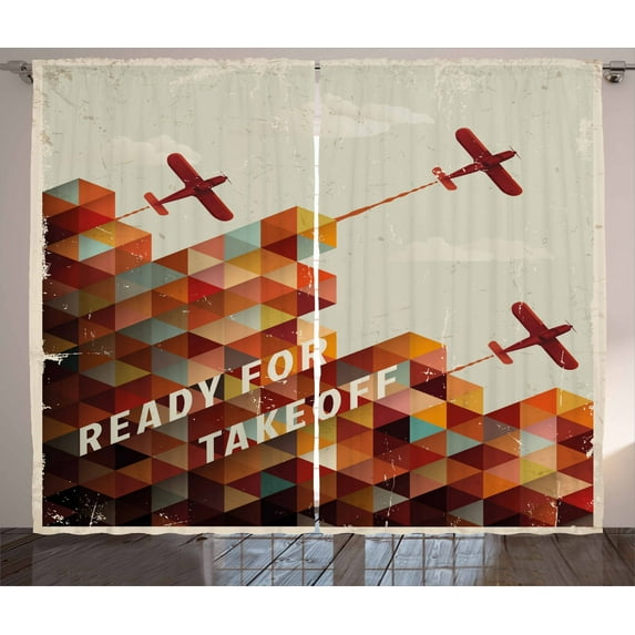 Ambesonne Vintage Airplane Curtains 2 Panel Set, Geometric Aged, 108" x 108", Multicolor