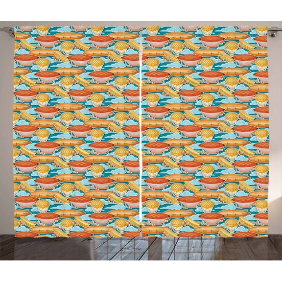 Ambesonne Vintage Airplane Curtains 2 Panel Set, Zeppelin Blimp, 108" x 90", Multicolor