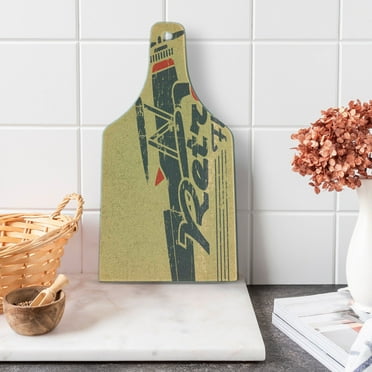 Vintage Airplane Cutting Board, Retro Flight Emblem with Old Plane Stripes Grunge Style, Decorative Tempered Glass Cutting and Serving Board, Wine Bottle Shape, Sand Brown Vermilion, by Ambesonne