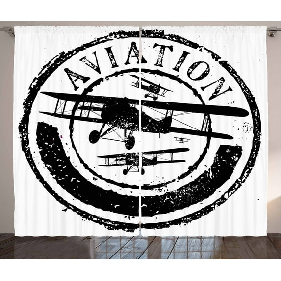 Ambesonne Vintage Airplane Curtains 2 Panel Set, Aviation Retro, 108" x 90", Black and White