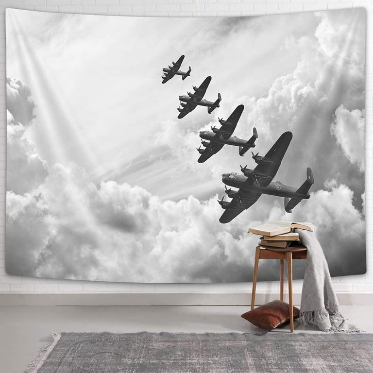 Vintage Airplane Decor Tapestry, Retro Image of Lancaster Bomber