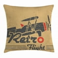 thumbnail image 1 of Vintage Airplane Decor Throw Pillow Cushion Cover, Retro Flight Emblem with Old Plane Stripes Grunge, Decorative Square Accent Pillow Case, 20 X 20 Inches, Light Brown Black Scarlet, by Ambesonne, 1 of 2