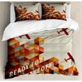 thumbnail image 1 of Vintage Airplane Duvet Cover Set King Size, Ready For Take Off Retro Style Geometric Pattern Triangles Clouds Planes, Decorative 3 Piece Bedding Set with 2 Pillow Shams, Multicolor, by Ambesonne, 1 of 3