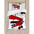 thumbnail image 1 of Vintage Airplane Duvet Cover Set Twin Size, Illustration of Various Biplanes Nostalgic Antique Silhouettes Print, Decorative 2 Piece Bedding Set with 1 Pillow Sham, Red White Black, by Ambesonne, 1 of 3