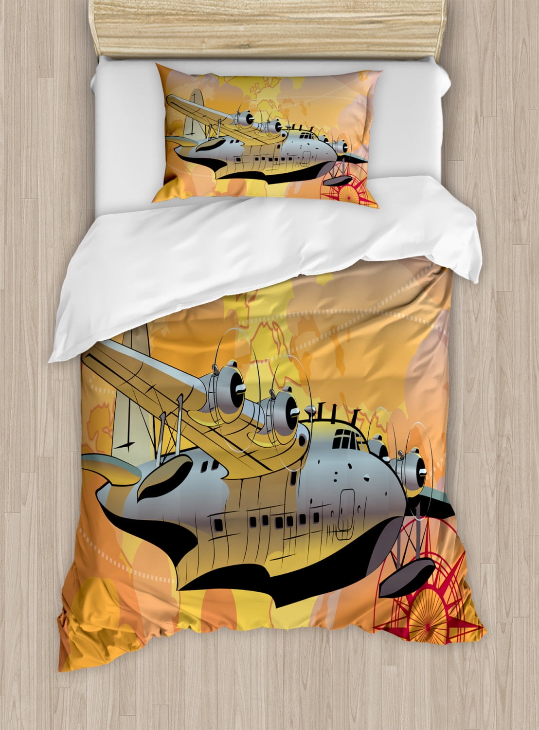 Twin Multicolor Airplane Adventure Duvet Cover Set