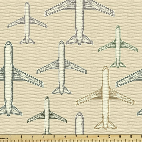 Ambesonne Vintage Airplane Fabric by the Yard Upholstery, Jet Airliners, 3 Yards, Multicolor