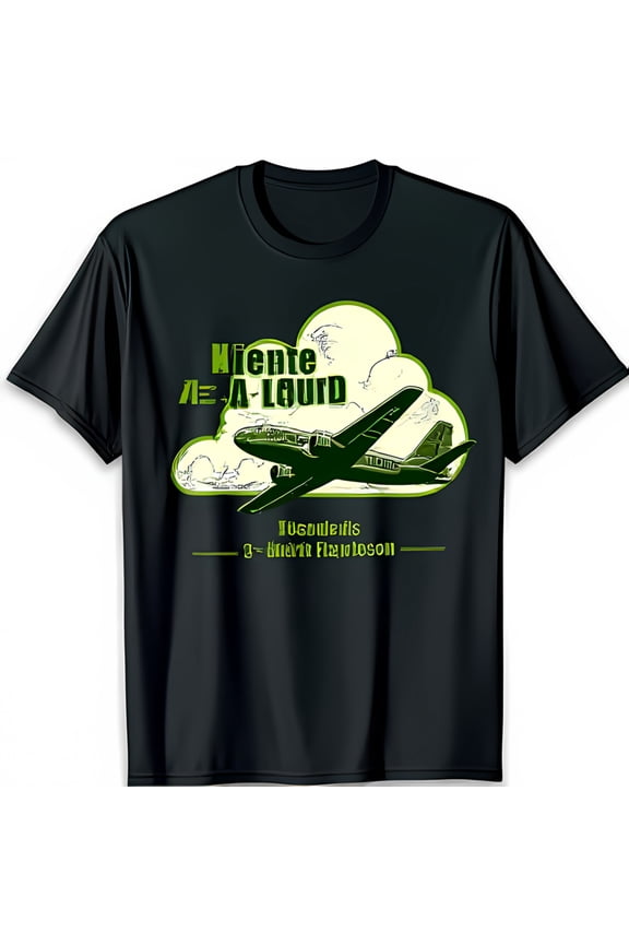 Vintage Airplane Graphic Black T-Shirt with Retro Cloud Design Nostalgic Style