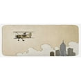 thumbnail image 1 of Vintage Airplane Kitchen Mat, Cartoon Style Biplane in Modern City Clouds and High Rise Buildings, Plush Decorative Kitchen Mat with Non Slip Backing, 47" X 19", Tan White Grey, by Ambesonne, 1 of 1