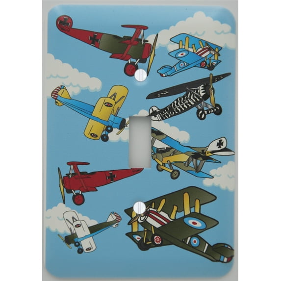 Vintage Airplane Light Switch Plate Cover Single Toggle / Airplane Nursery Wall Decor