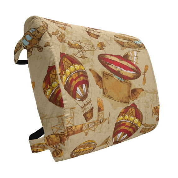 Vintage Airplane Lumbar Pillow, Hand Drawn Aviation Themed Abstract Crafts Balloon and Planes, Soft Back Cushion Office Chairs with Adjustable Straps, 14" x 13", Pale Brown Red Yellow, by Ambesonne