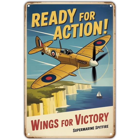 Vintage Airplane Metal Tin Sign Wall Decor for Garden Yard Bar Porch Home Bedroom Kitchen, Supermarine Design Print, 8 x 12 Inch